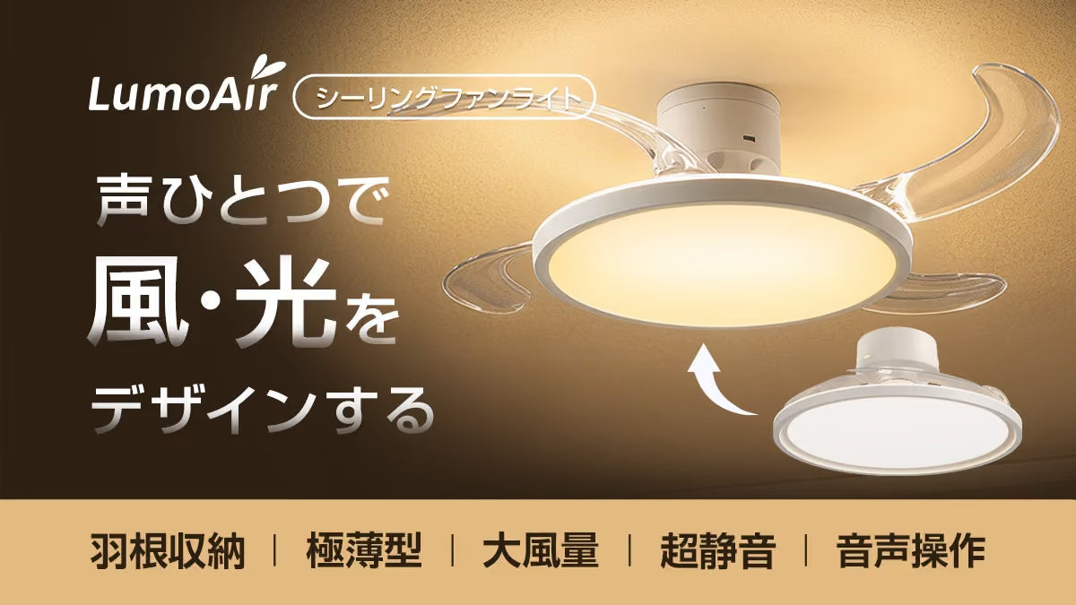 LumoAir 声で風と光をデザインする（折りたたみ羽根・極薄型・強風量・超静音・音声操作）